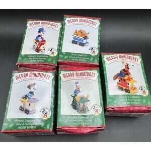 New Hallmark 1998 Merry Miniatures Mickey Express Disney Train Set of 5 -26D *2